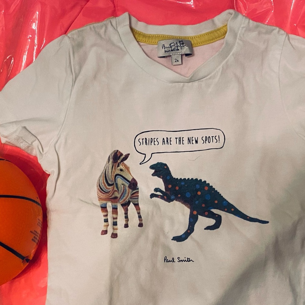 Paul Smith Junior White Tee with Dinosaur and Zebra Print